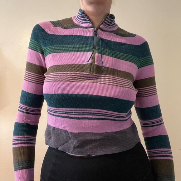 Free people rip tide purple stripe mock neck sweater - Picture 2 of 4